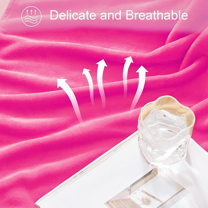 Exclusivo Mezcla Fleece Hot Pink Throw Blanket for Couch, Sofa, Super Soft and Warm Blankets, All Season, Cozy, Plush, Lightweight, 50x60 Inches