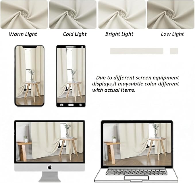 Simplebrand Ava Ivory Short Light Filtering Curtains for Bedroom 45 Inches Long 2 Panels Set, Solid Thermal Insulated, Energy Saving Window Treatment Curtains Light Filtering Drapes, W40 x L45 Inch