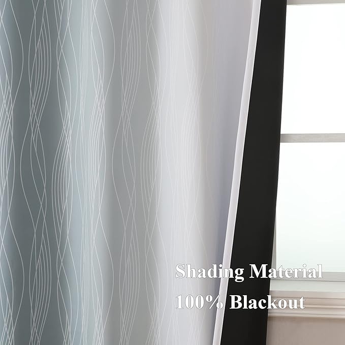 Estelar Textiler Stone Blue and Greyish White Blackout Curtains 84 Inches Long,Full Room Darkening Grommet Curtains for Bedroom,Thermal Insulated Ombre Blackout Drapes for Living Room,52Wx84L,2 Panels
