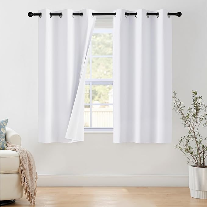 NICETOWN 100% Blackout Window Curtain Panels 54" Length, Set of 2, Snow White, 42 inches Wide, Thermal Insulated Drapes for Kitchen