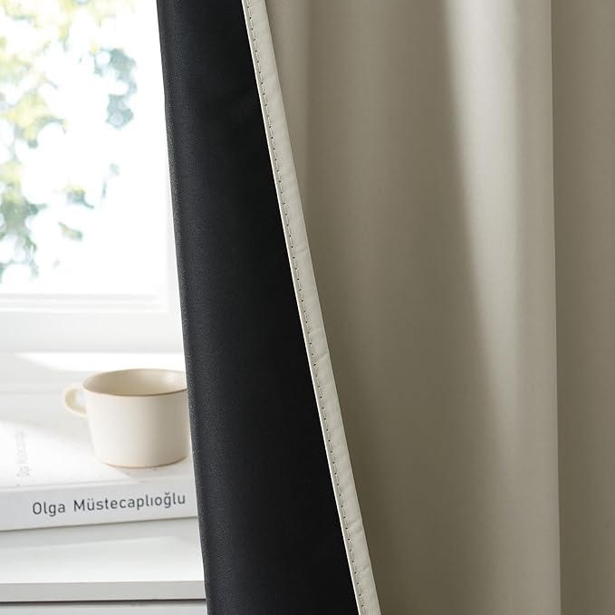RYB HOME 100% Blackout Basement Curtains 30 inches Long, Heat & UV Blocking Total Room Darkening Noise Reducing Curtains for Bathroom RV Campers, Natural, 2 Panels Set