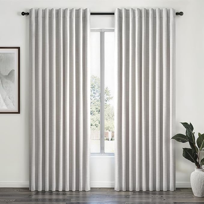 Linen Blackout Curtains & Drapes 92 Inches Long 2 Panels Set for Sliding Glass Doors Modern Pleated Linen Blend Heavy Floor to Ceiling Large Window Drapes 70 Inch Extra Wide(70"Wx92"Lx 2 Grey)
