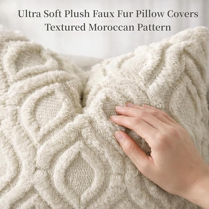 decorUhome Throw Pillow Covers 24x24 Inch Set of 2, Soft Plush Faux Wool Beige Solid Couch Pillow Covers, Accent Euro Sham Farmhouse Neutral Square Pillow Cases for Sofa Bed Living Room