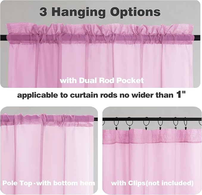 Chyhomenyc Pink Sheer Curtains 108 Inches Long - Light Filtering Voile Extra Long Panel Drapes for Floor to Ceiling Window, Elegant Soft Living Room Curtains, Each 42Wx108L Inch, 9FT, 2 Panels