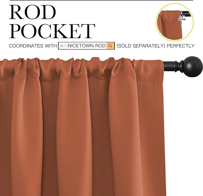 NICETOWN Blackout Curtains and Drapes - Thermal Insulated Solid Rod Pocket Blackout Draperies/Panels (Burnt Orange, 1 Pair, 52 by 84 inches)