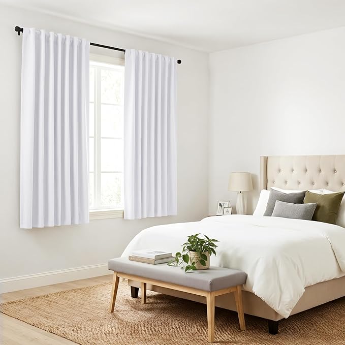 PONY DANCE Room Darkening Curtains for Small Winow Lower Portion Decor Energy Saving Drapes for Kitchen Bedroom Bathroom Downstairs Window RV Curtains, W 29 x L 36, Pure White, 2 Panels