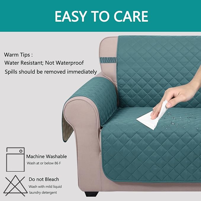 U-NICE HOME Reversible Oversized Chair Covers Quilted Water Repellent Pet Protectors with Elastic Straps(28''Armchair, Blue/Beige)