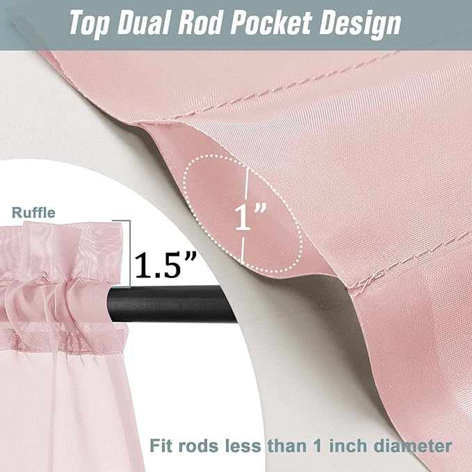 Blush Pink Sheer Curtains Tier 30 Inches Length 2 Panels, Light Filtering Lightweight Soft Window Treatments Drapes, Cute Elegant Cafe Curtains for Nursery, Dual Rod Pocket, 2x42Wx30L Inches