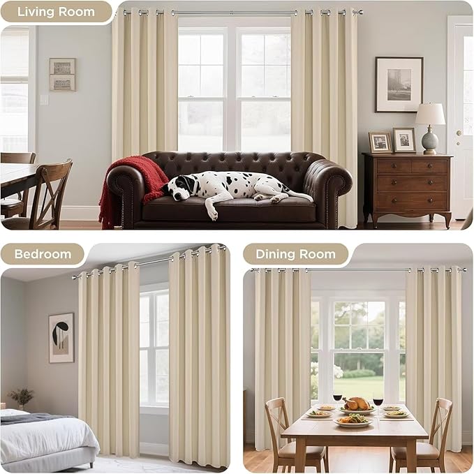 Joydeco Blackout Curtains 72 Inch Length 2 Panels Set, Thermal Insulated Long Curtains& Drapes 2 Burg, Room Darkening Grommet Drapes for Bedroom Living Room Window (Light Beige, W52 x L72 Inch)