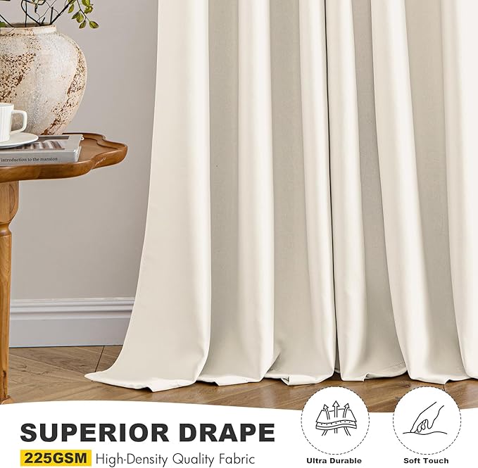 MIULEE Beige White Blackout Curtains for Bedroom Living Room 54 Inches Long 2 Panels, Thermal Insulated Room Darkening Drapes Solid Grommet Noise Reduction Light Blocking Window Treatments 40x54 Inch