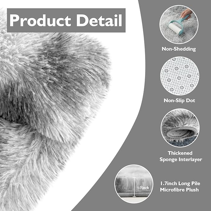 Tie-Dyed Fluffy Round Rug,Soft Area Rugs for Girls Room,Shaggy Rugs 3'X3' for Living Room,Non Slip Circle Rug for Kids Bedroom,Shag Plush Nursery Rug,Plush Carpet for Dorm,Furry Room Decor,Light Grey