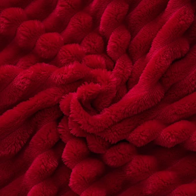 Red Fleece Throw Blanket 90”×90” for Couch Sofa Bed,Super Soft Cozy Plush Microfiber Flannel Blanket with Stripes Design Lightweight for Adults,Woman,Girls