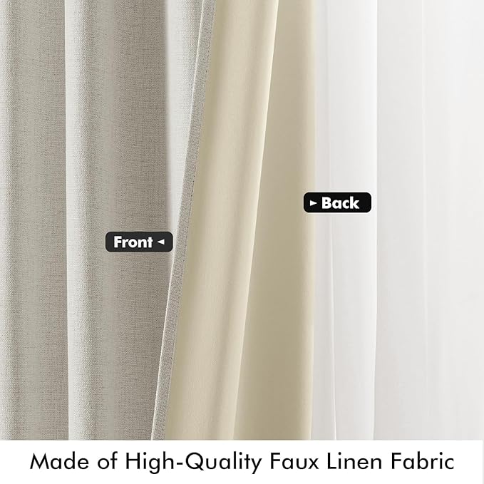 MIULEE 100% Blackout Linen Curtains for Bedroom, Light Cream Solid Luxury Decor Thermal Insulation Room Darkening Drapes for Living Room Nursery Back Tab Rod Pocket 42 x 63 Inches, 2 Panels