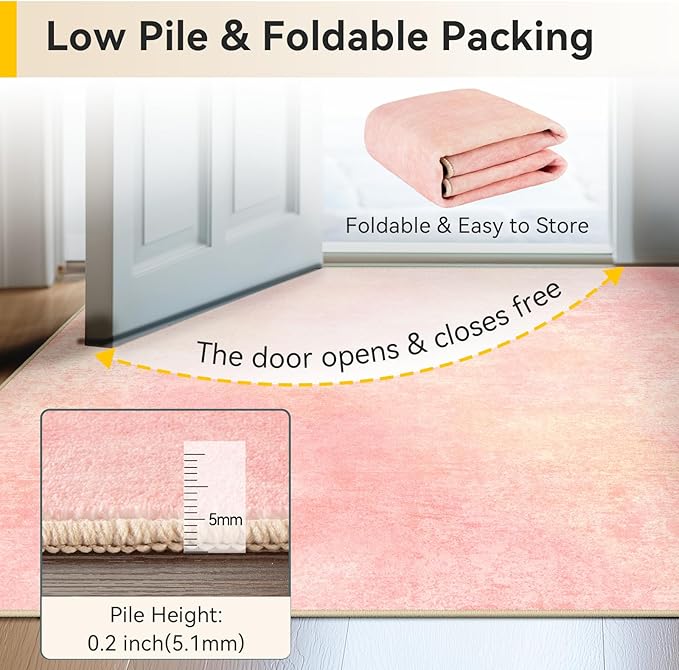 Washable Area Rugs 8'x10' Non-Slip Modern Abstract Soft for Living Room Entryway Bedroom Nursery, Print Pattern, Light Pink