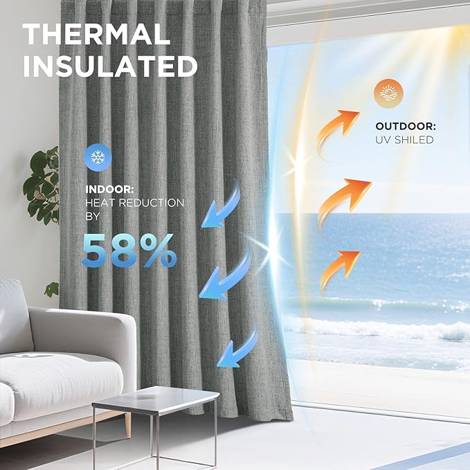 Joydeco Blackout Curtains for Bedroom - 108 Inch Long 100% Light Blocking 2 Panels Light Grey Drapes, Thermal Insulated Room Darkening Curtains, Linen Textured for Living Room, Rod Pocket & Back Tabs