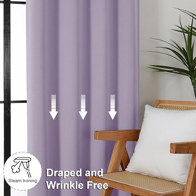 Simplebrand Ava Lilac Blackout Curtains for Bedroom 72 Inch Length 2 Panels Set, Privacy Thermal Insulated Rod Pocket Window Curtains for Patio French Door Front Door, W40 x L72 Inch, Lilac