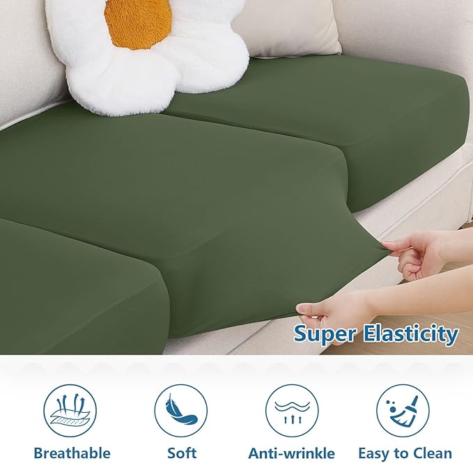hyha Milk Silk Couch Cushion Covers, Soft Magic Sofa Covers Washable for 2 Cushion Couch, Stretch Sectional Outdoor Cushion Covers for Patio Furniture with Elastic Bottom(Medium, Bronze Green)