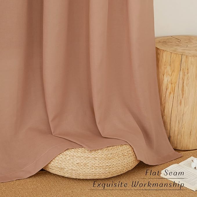 NICETOWN Linen 36 inch Curtains for Kitchen Window, Grommet Thick Flax Linen Terracotta Small Window Treatments Privacy Assured with Light Filtering for Cafe/Kids Room, W42 x L36, 2 Panels