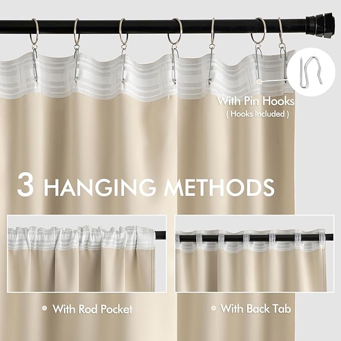 MIULEE Cream Beige Back Tab Light Blocking Curtains 84 Inch Length 2 Panels Set for Living Room Bedroom Privacy, Rod Pocket/Pinch Pleated Thermal Insulated Room Darkening Blackout Drapes W72xL84