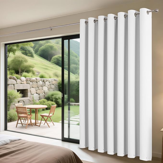 Joydeco Blackout Patio Sliding Door Curtains 72 Inches Long, Grommet Privacy Room Divider Curtains, Extra Wide Thermal Blackout Drapes for Bedroom Living Room (Pure White, 60Wx72L, 1 Panel)