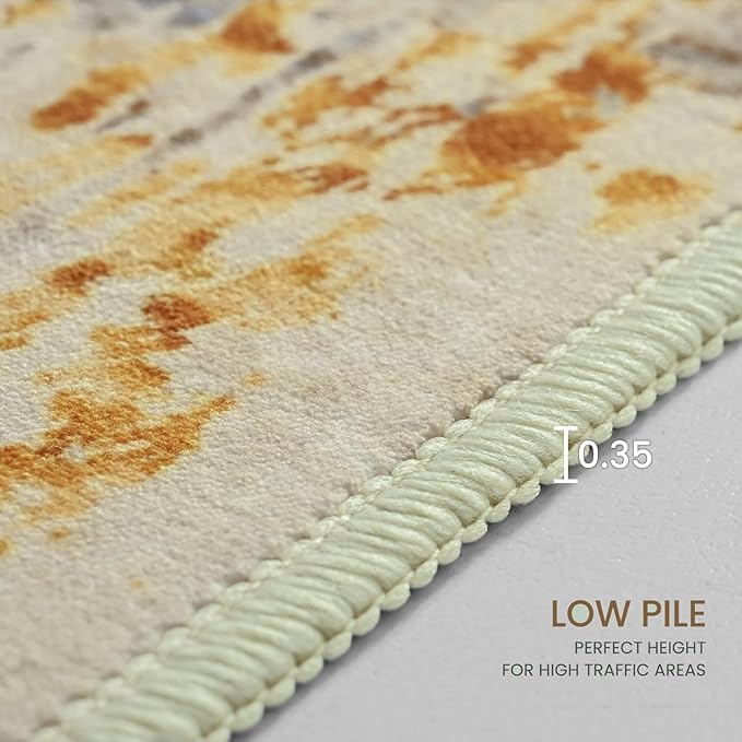 Ompaa Living Room Rug 6x9 Beige Area Rug Machine Washable Boho Rug Non Slip Abstract Vintage Indoor Large Rugs for Bedroom, Classroom, College Dorm, Farmhouse, Dining Room, Kids Playroom