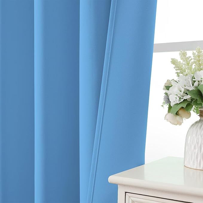 CUCRAF Light Blue Blackout Curtains 108 inch Length 2 Panels Set, Rod Pocket Room Darkening Drapes for Bedroom Living Room, Insulated Thermal Light Blocking Window Curtain (W52 x L108 Inch)
