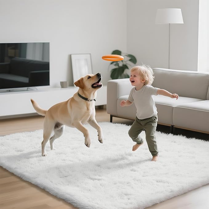9X12 Large Area Rugs for Living Room Bedroom,White Big Shag Rug for Bedroom Dorm,Soft Fluffy Indoor Carpet Nursery Rugs for Kids Girls Room Home Decor (White, 9X12 Feet)