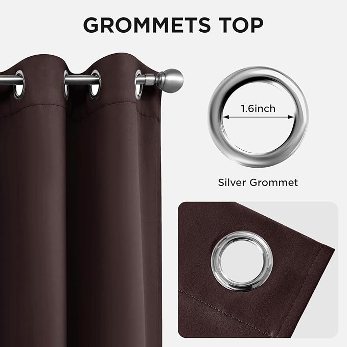 Joydeco Blackout Curtains 108 Inch Length 2 Panels Set, Thermal Insulated Long Curtains& Drapes 2 Burg, Room Darkening Grommet Drapes for Living Room Bedroom Window (W52 x L108 Inch, Chocolate)