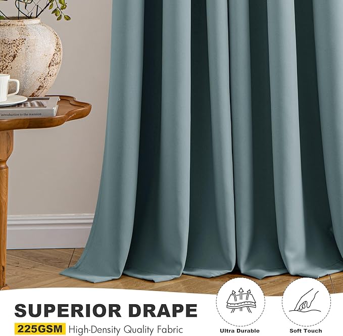 MIULEE Dusty Blue Blackout Curtains for Bedroom Living Room 84 Inches Long 2 Panels, Thermal Insulated Room Darkening Drapes Solid Grommet Noise Reduction Light Blocking Window Treatments 40x84 inch
