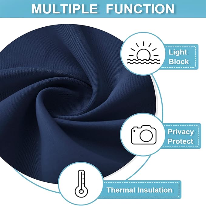 RYB HOME Blackout Curtains for Bedroom Living Room 63 inches Long, Thermal Insulated Privacy Rod Pocket Drapes for Nursery Office Home Theater, Width 34 by Length 63, Navy Blue, 2 Panels