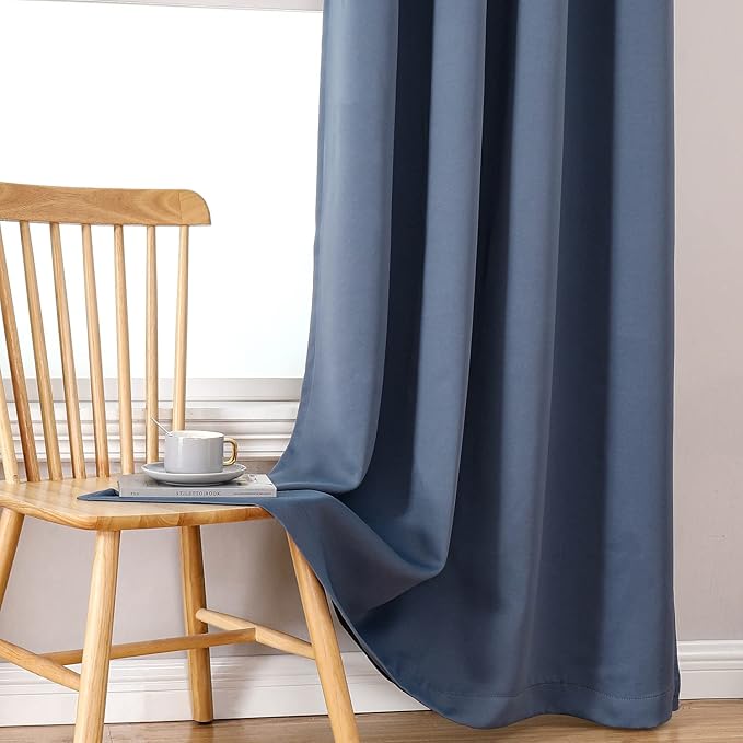 ChrisDowa 100% Blackout Curtains for Bedroom with Black Liner, 2 Thick Layers Total Blackout Thermal Insulated Grommet Window Curtains 2 Panels Set (Stone Blue, 42 x 84 Inch)