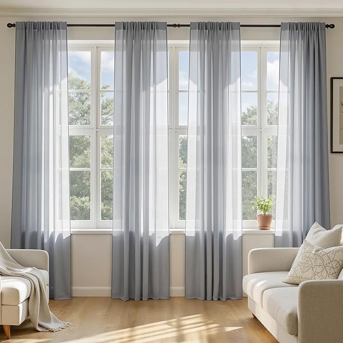 MIULEE Dark Grey Sheer Curtains 84 Inches Long, 4 Panels Set, Rod Pocket Light Filtering Window Drapes for Bedroom and Living Room, Elegant Airy Fabric, 54 x 84 Inches