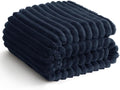 HIMEET Navy Blue Ribbed Queen Size Blanket for Bed - 300GSM Lightweight Fleece Blanket for Men Women, Large Sofa Couch Cover Bed Blankets Gifts, Striped Spring Home Room Decor, Navy Blue, 90x90 Inches
