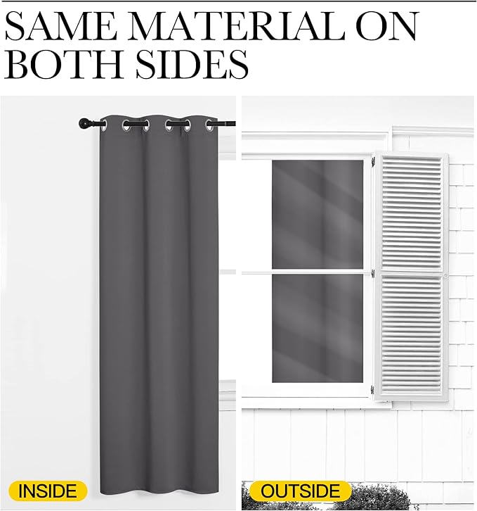 NICETOWN Bedroom Blackout Curtains Panels, 1 Pair, 55 inches by 102 Inch, Grey, Triple Weave Energy Saving Thermal Insulated Solid Grommet Blackout Draperies for Patio