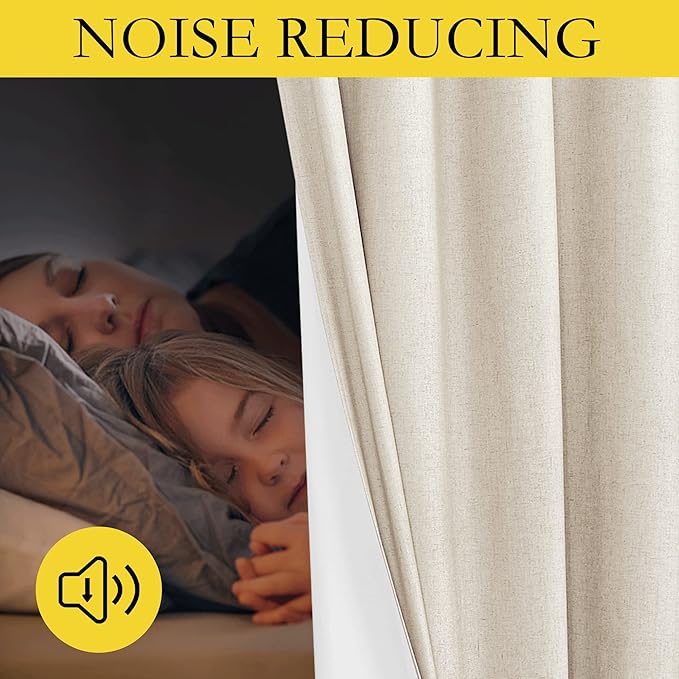 NICETOWN 100% Blackout Linen Texture Curtains 70" Long, Beige, 2 Pcs, Thermal Insulated Full Blackout 2-Layer Lined Drapes, Energy Efficiency Window Draperies for Boy's Room