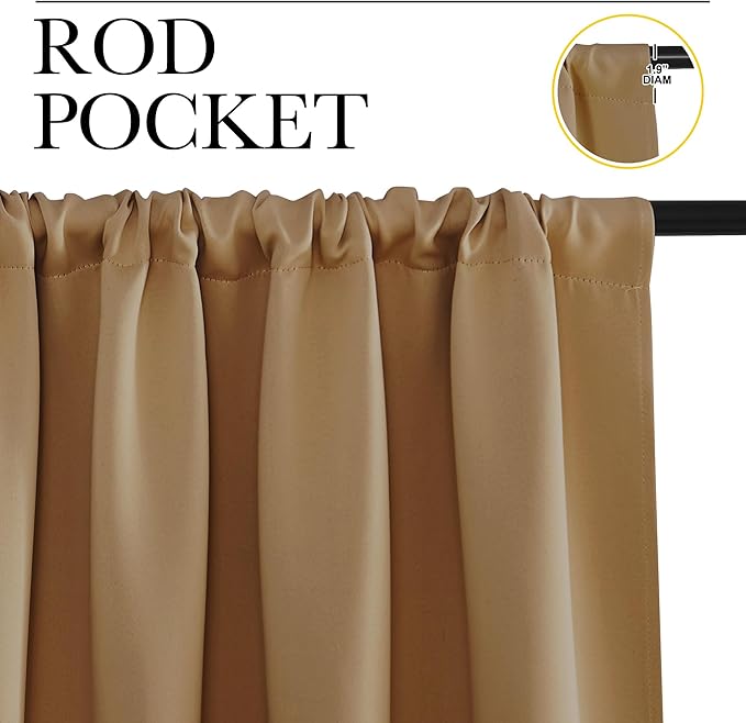 NICETOWN Kitchen Curtains, Short Blackout Drapes, Gold Brown, 34" Wide by 54" Long, 2 PCs, Thermal Insulated Blackout Curtain Panels for Kids Room, Play Room