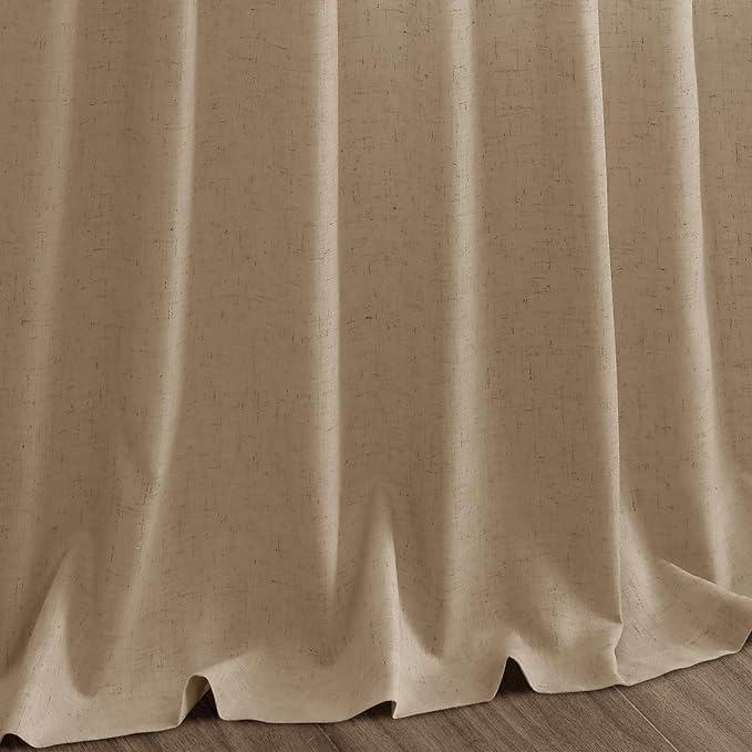 Sand Beige Linen 112 Inch Curtains for Living Room Simple Modern Light Filtering Semi Sheer Curtain Back Tab Rustic Luxury Home Decor Drapes Floor to Ceiling High Window for Bedroom 52x112, 2 Panels