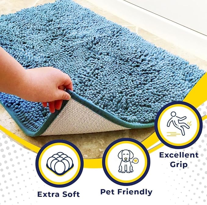 Muddy Mat® | Super Absorbent Door Mat Indoor, Microfiber Quick Dry Chenille Entryway Rug, Non-Slip Front Door Mat, Indoor Mats for Entryway, Machine Washable Pet Rug, Sky Blue 24" x 120"