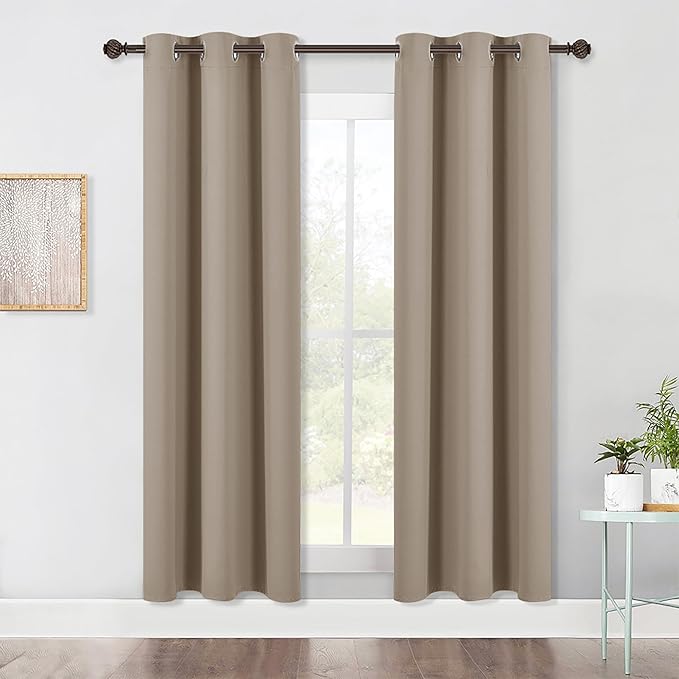 NICETOWN Blackout Window Curtains 70" L, 2 Panels, 34 inch, Taupe, Grommet Top Room Darkening Thermal Insulated Vertical Window Drapes Modern for Flat/Apartment