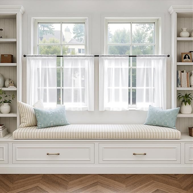 MIULEE White Curtains 24 Inch Length for Small Window,4 Panels Set, Short Sheer Curtains Rod Pocket Light Filtering Tier for Kitchen/Bathroom/Basement, 42W x 24 Inches