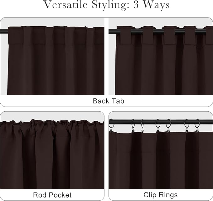 PONY DANCE Blackout Curtains 84 inch Long 2 Panels Burg for Living Room - Window Drapes Home Decoration Polyester Back Tab Light Block Energy Saving Curtain Panels, 52 W by 84 L, Brown, Pack-2