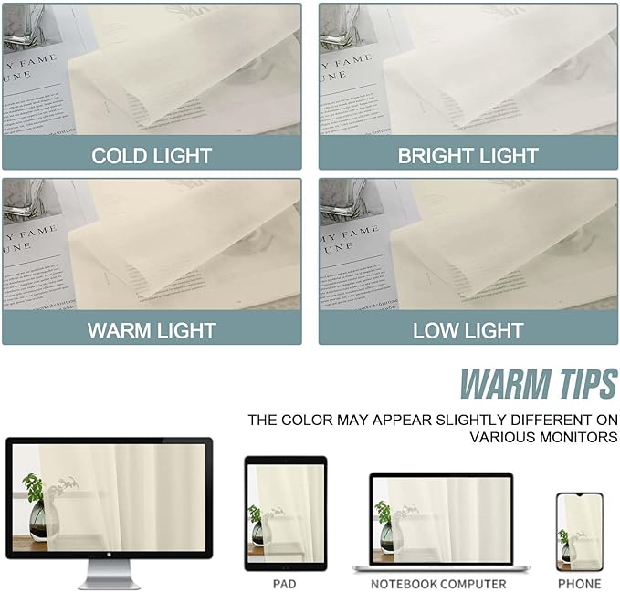 Cream Window Sheer Curtains 45 Inches Length, Voile Short Curtains for Living Room Bedroom, Modern Soft Window Drapes 2 Panels Set, Top Dual Rod Pocket Design, 2x42Wx45L Inches