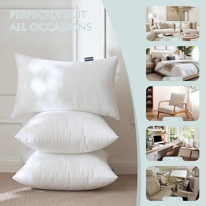 MIULEE Set of 2 Throw Pillow Inserts 22x22 Inches, Non-Woven Decorative Pillow Inserts for Living Room