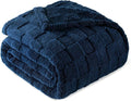 Exclusivo Mezcla Queen Size Flannel Fleece Blanket, Super Soft and Warm Lightweight Checkered Pattern Blankets for All Seasons, 90x90 Inches, Navy Blue