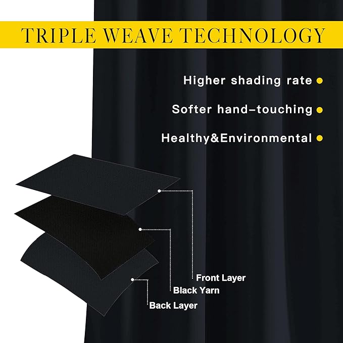 NICETOWN Blackout Black Curtains & Drapes 90 inches Long - Grommet Thermal Insulated Blackout Drapes Light Blinds Room Darkening Window Treatments for Bedroom (2 Panels, W52 x L90, Black)