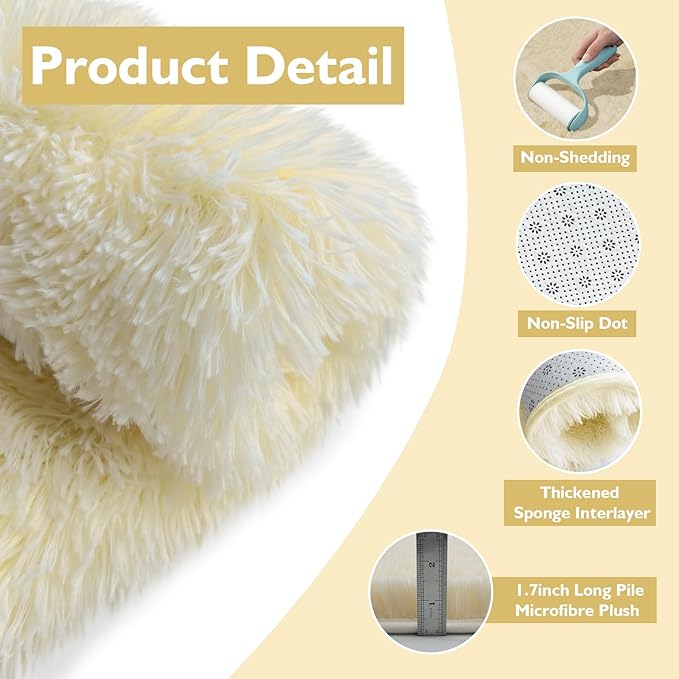 9x12 Fluffy Area Rugs for Living Room,Large Fuzzy Shag Area Rug for Bedroom,Ivory Soft Non-Shedding Indoor Plush Carpet for Kids Bedroom Nursery Home Decor