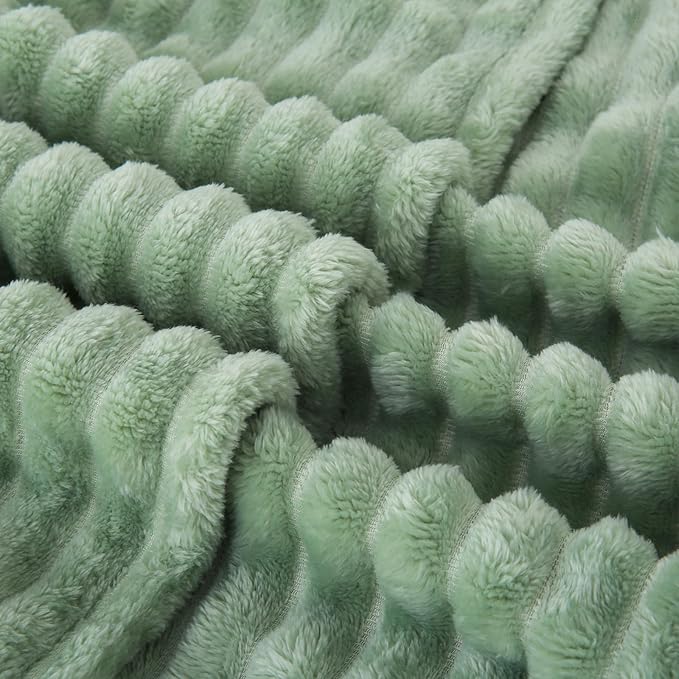 Sage Green Fleece Throw Blanket 60”×80” for Couch Sofa Bed,Super Soft Cozy Plush Microfiber Flannel Blanket with Stripes Design Lightweight for Adults,Woman,Girls