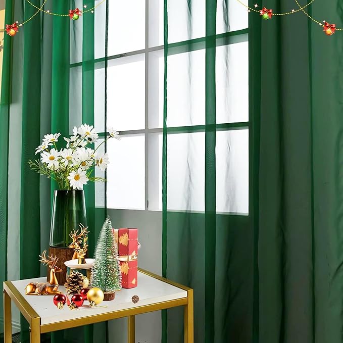 SpaceDresser Basic Rod Pocket Sheer Voile Window Curtain Panels White 1 Pair 2 Panels 60 Width 63 Inch Long for Kitchen Bedroom Children Living Room Yard(Foliage Green,60 W x 63 L)