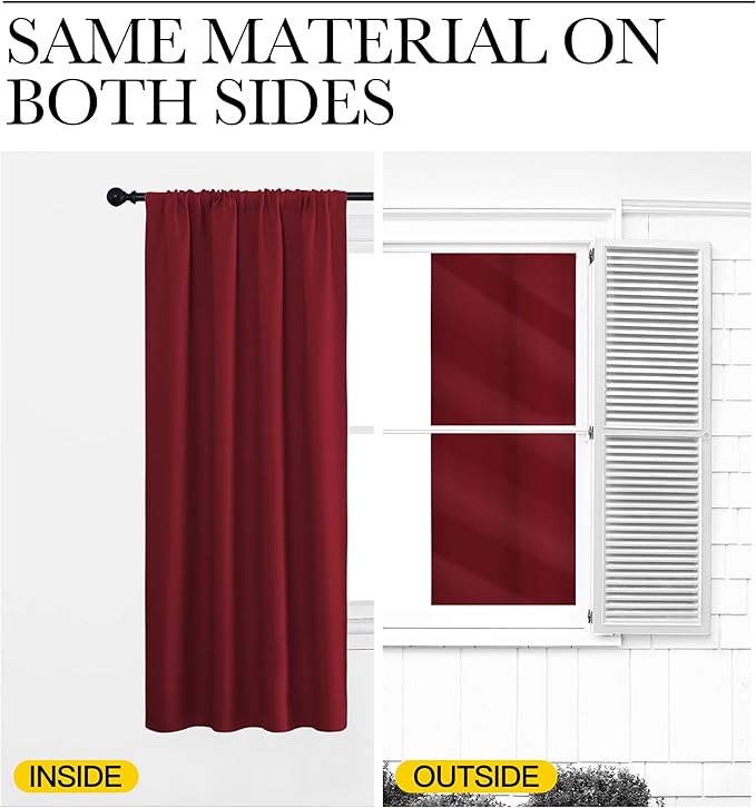NICETOWN Christmas Patio Door Blackout Curtains, Noise Reducing Curtains and Drapes with Rod Pocket for Wide Window (62" Wide by 63" Long, Burgundy Red, 2 Panels)
