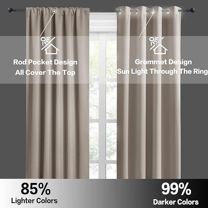 RYB HOME Blackout Curtains for Bedroom Living Room 72 inches Long, Thermal Insulated Privacy Rod Pocket Drapes for Nursery Office Home Theater, Width 42 by Length 72, Sand, 2 Panels